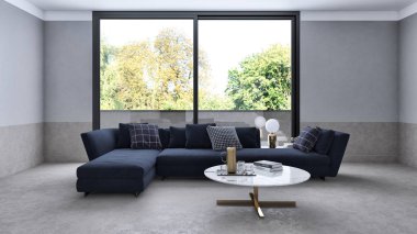 büyük lüks modern parlak iç Oda illüstrasyon 3d render