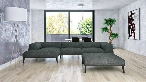 Grote luxe moderne lichte interieur kamer afbeelding 3d render — Stockfoto