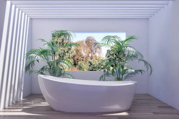 Intérieur lumineux moderne de salle de bains Illustration de rendu 3D — Photo