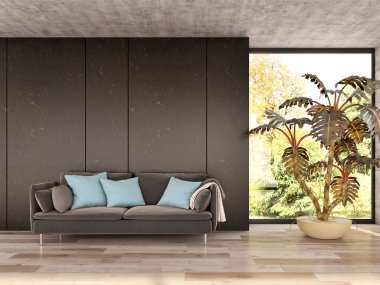 büyük lüks modern parlak iç Oda illüstrasyon 3d render