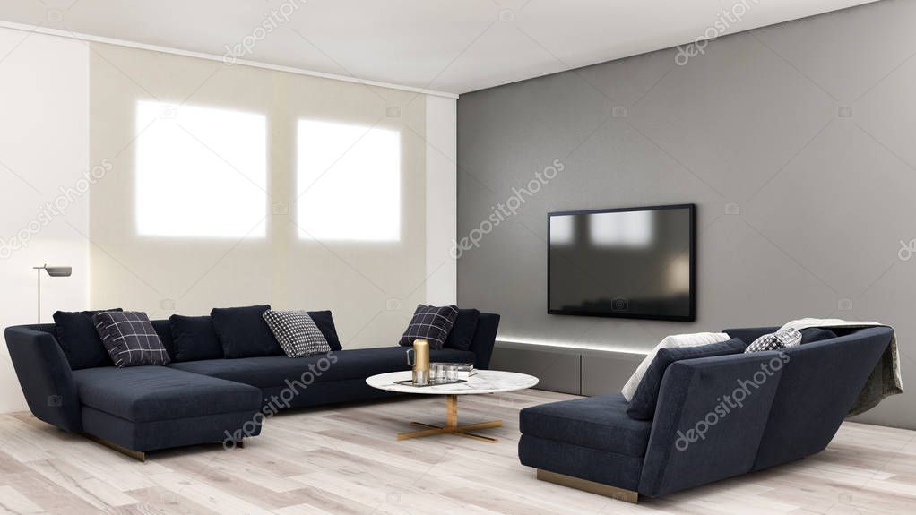 large luxury modern bright interiors room illustration 3D render
