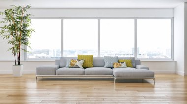 büyük lüks modern parlak iç Oda illüstrasyon 3d render