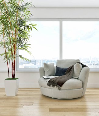 büyük lüks modern parlak iç Oda illüstrasyon 3d render