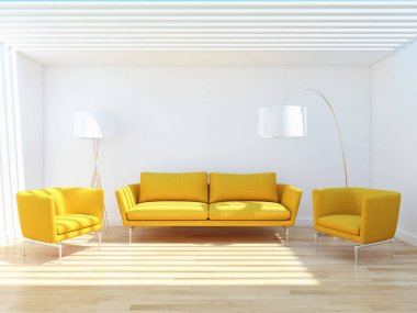 büyük lüks modern parlak iç Oda illüstrasyon 3d render