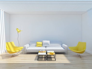 büyük lüks modern parlak iç Oda illüstrasyon 3d render