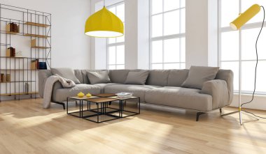büyük lüks modern parlak iç Oda illüstrasyon 3d render