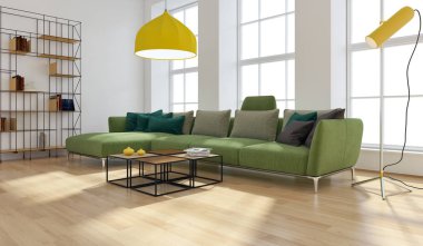 büyük lüks modern parlak iç Oda illüstrasyon 3d render