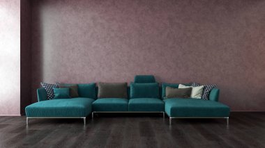 büyük lüks modern parlak iç Oda illüstrasyon 3d render