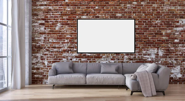 Grande luxo modernos interiores brilhantes com imagem de cartaz simulado i — Fotografia de Stock