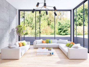 büyük lüks modern parlak iç Oda illüstrasyon 3d render