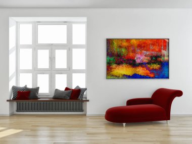 büyük lüks modern parlak iç Oda illüstrasyon 3d render