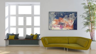 büyük lüks modern parlak iç Oda illüstrasyon 3d render