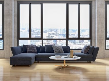 büyük lüks modern parlak iç Oda illüstrasyon 3d render