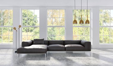 büyük lüks modern parlak iç Oda illüstrasyon 3d render