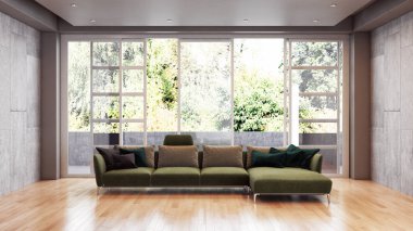 büyük lüks modern parlak iç Oda illüstrasyon 3d render