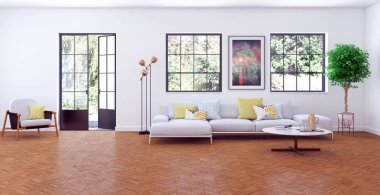 büyük lüks modern parlak iç Oda illüstrasyon 3d render