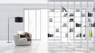 büyük lüks modern parlak iç Oda illüstrasyon 3d render