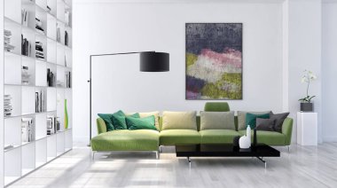 büyük lüks modern parlak iç Oda illüstrasyon 3d render