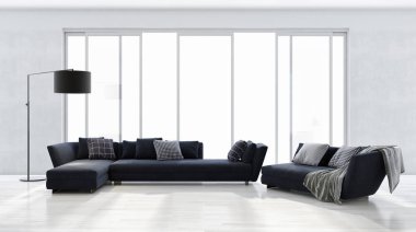 büyük lüks modern parlak iç Oda illüstrasyon 3d render