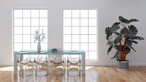 Gran lujo moderno interiores luminosos sala de ilustración 3D render — Foto de Stock