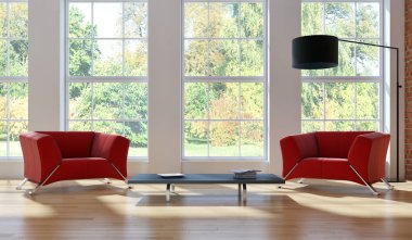 büyük lüks modern parlak iç Oda illüstrasyon 3d render