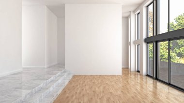 büyük lüks modern parlak iç Oda illüstrasyon 3d render