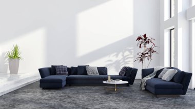 büyük lüks modern parlak iç Oda illüstrasyon 3d render