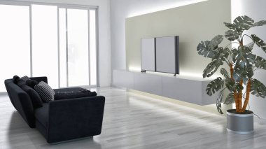 büyük lüks modern parlak iç Oda illüstrasyon 3d render