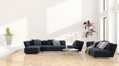 büyük lüks modern parlak iç Oda illüstrasyon 3d render