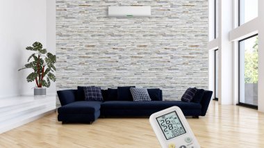 büyük lüks modern parlak iç mekanları ile Klima illus