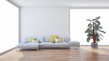 büyük lüks modern parlak iç Oda illüstrasyon 3d render