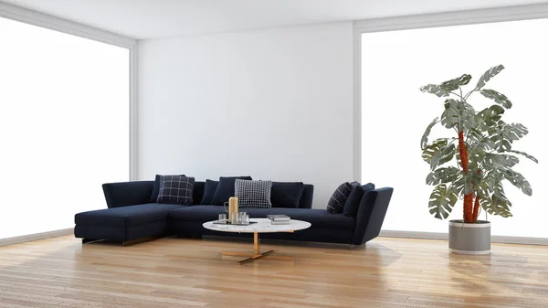 Grande luxo moderno interiores luminosos quarto ilustração 3D render — Fotografia de Stock