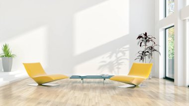 büyük lüks modern parlak iç Oda illüstrasyon 3d render