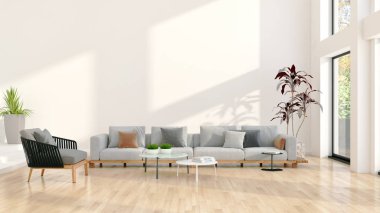 büyük lüks modern parlak iç Oda illüstrasyon 3d render