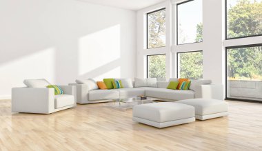 büyük lüks modern parlak iç Oda illüstrasyon 3d render