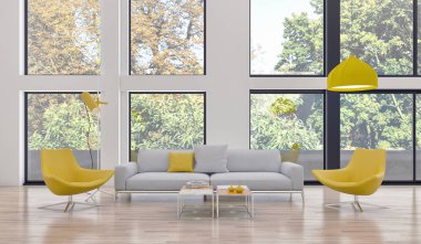 büyük lüks modern parlak iç Oda illüstrasyon 3d render