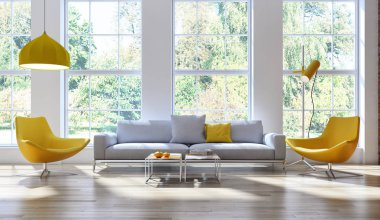 büyük lüks modern parlak iç Oda illüstrasyon 3d render