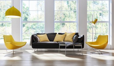 büyük lüks modern parlak iç Oda illüstrasyon 3d render