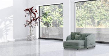 büyük lüks modern parlak iç Oda illüstrasyon 3d render