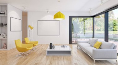 büyük lüks modern parlak iç Oda illüstrasyon 3d render