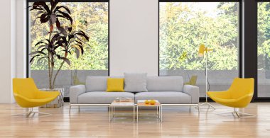 büyük lüks modern parlak iç Oda illüstrasyon 3d render