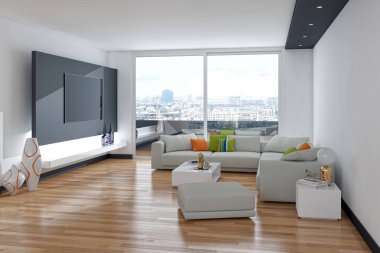 büyük lüks modern parlak iç Oda illüstrasyon 3d render