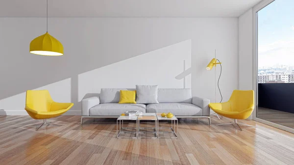 Gran lujo moderno interiores luminosos sala de ilustración 3D render — Foto de Stock