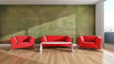 büyük lüks modern parlak iç Oda illüstrasyon 3d render