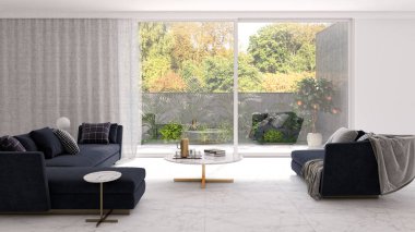 büyük lüks modern parlak iç Oda illüstrasyon 3d render
