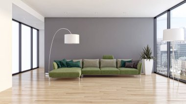 büyük lüks modern parlak iç Oda illüstrasyon 3d render