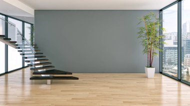 büyük lüks modern parlak iç Oda illüstrasyon 3d render