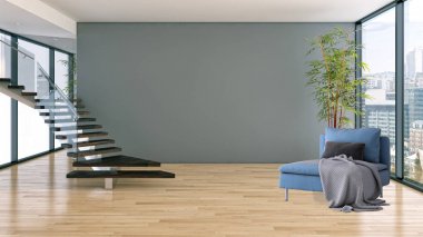 büyük lüks modern parlak iç Oda illüstrasyon 3d render