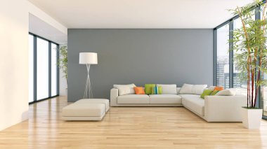 büyük lüks modern parlak iç Oda illüstrasyon 3d render