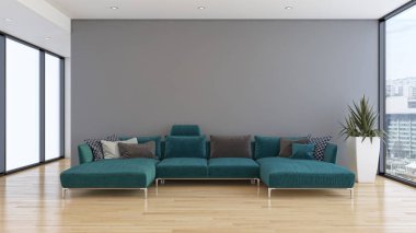 büyük lüks modern parlak iç Oda illüstrasyon 3d render
